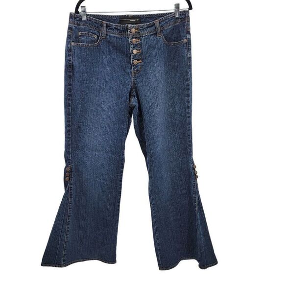 Vintage 80's Venezia High-rise Flare Jeans 16 Dark Wash Button Fly Smooth Bootie - Picture 3 of 16